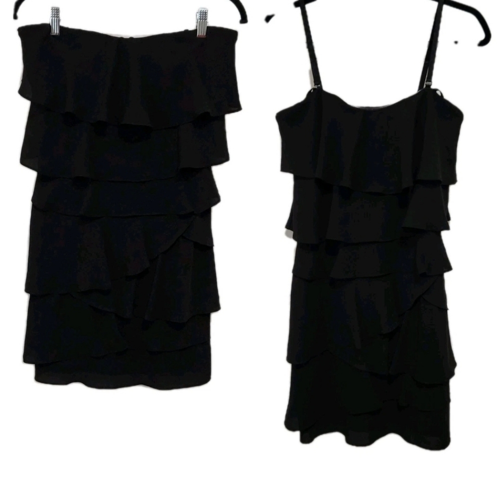 BCBGMaxazria Women's 6 Black Convertable Strapless Cocktail Mini Dress